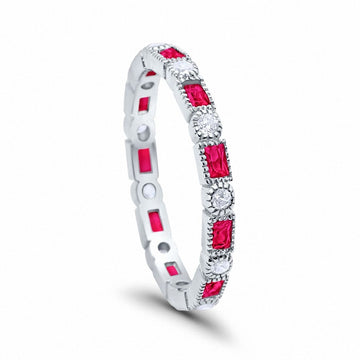 Full Eternity Wedding Band Simulated Ruby Cubic Zirconia 925 Sterling Silver
